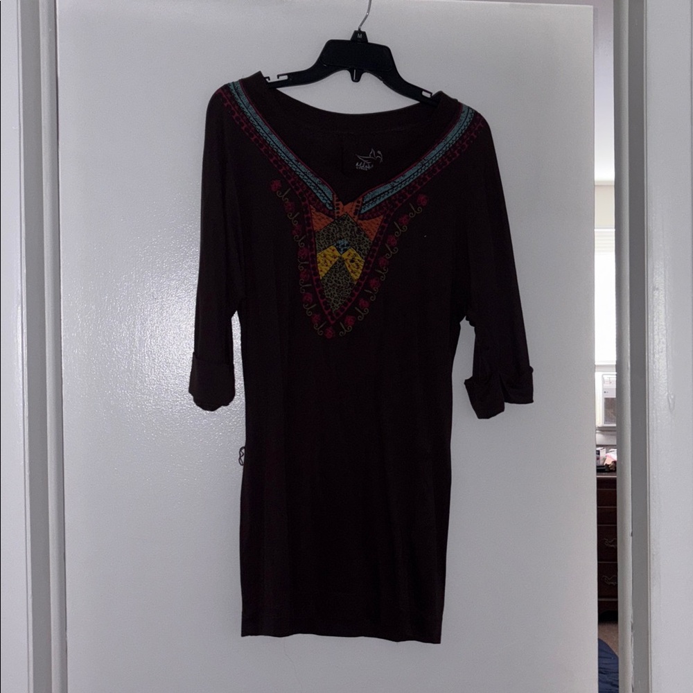 Miley Cyrus & Max Azria Dark Tunic with Red and Blue Accents